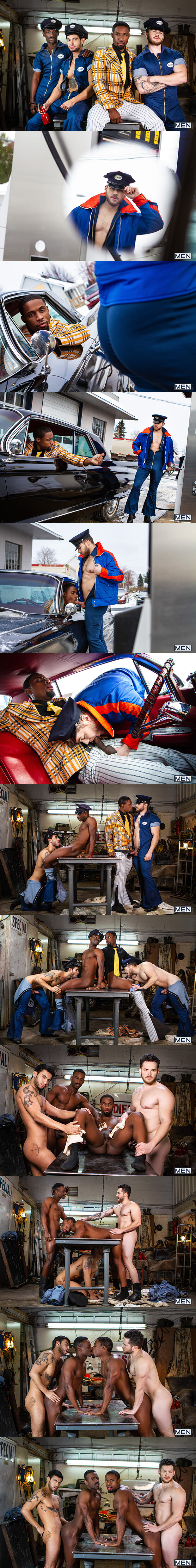 Men.com | Tom Of Finland: Service Station (DeAngelo Jackson, Matthew Camp, Ricky Roman, and River Wilson)